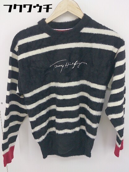 ◇ tommy hilfiger golf ボーダー ロゴ シャギー 長袖 ニット セーター サイズS ブラック ベージュ メンズの画像2