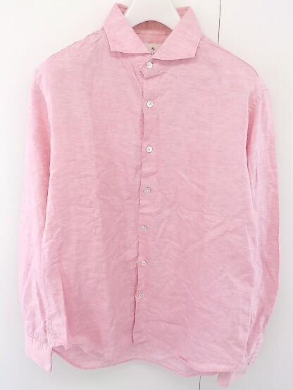 ◇ ◎ EDIFICE エディフィス リネン混 ホリゾンタルカラー 長袖 シャツ サイズ44 ピンク系 メンズの画像2