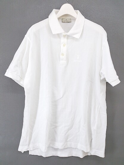 ◇ TRUSSARDI トラサルディ イタリア製 ロゴ 刺繍 半袖 ポロシャツ サイズL ホワイト メンズ_画像2