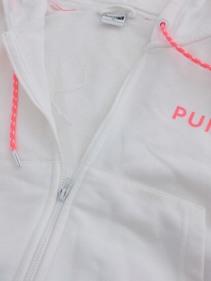 ◇ PUMA プーマ ネオンカラー ロゴ 長袖 ジップアップ パーカー サイズS ホワイト ピンク系 メンズ P_画像7
