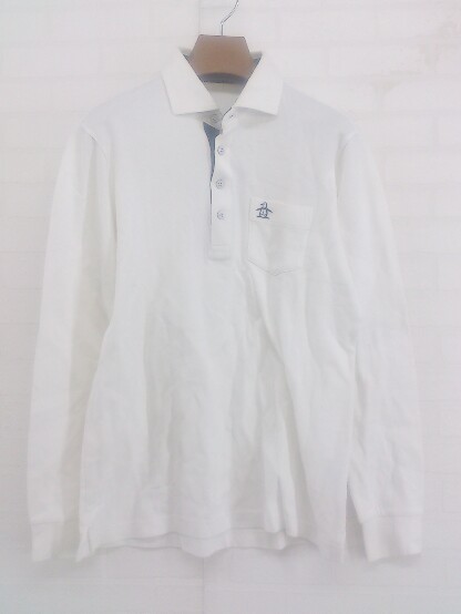 ◇ Munsingwear マンシングウェア 刺繍 長袖 ポロシャツ サイズL ホワイト系 メンズ P_画像2