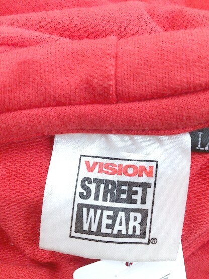 ◇ VISION STREET WEAR ボックスロゴ プリント 七分袖 プルオーバー パーカー サイズ L レッド ホワイト ブラック メンズ_画像4