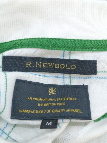 ◇ ◎ R.NEWBOLD アール ニューボールド 格子柄 半袖 ポロシャツ サイズM ホワイト グリーン ブルー系 メンズ_画像4