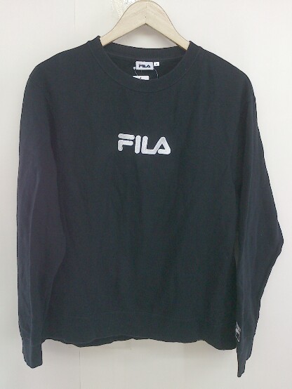 ◇ FILA フィラ ロゴ 刺繍 長袖 トレーナー サイズM ブラック メンズ_画像1