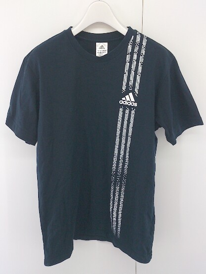 ◇ adidas アディダス ロゴ 半袖 Tシャツ カットソー サイズL ダークネイビー ホワイト メンズ_画像1