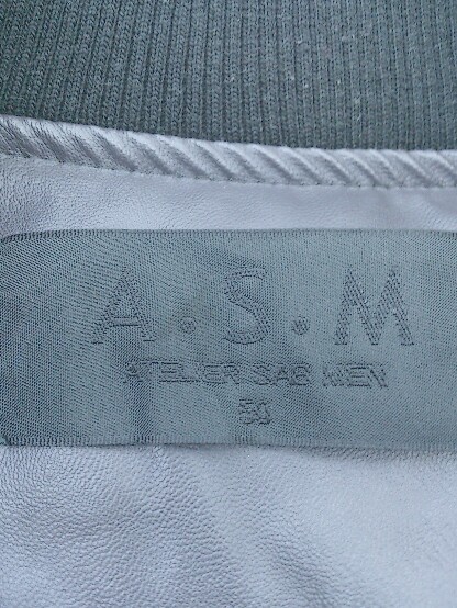 ◇ A.S.M フェイクレザー リブ 長袖 ジップアップ ジャケット ブルゾン サイズ50 チャコールグレー ブラック メンズ Pの画像4