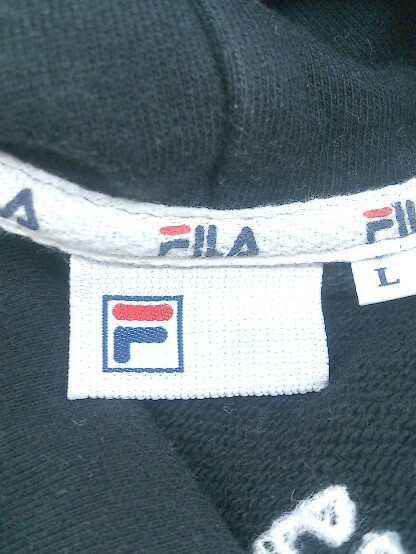◇ FILA フィラ ワンポイント 半袖 プルオーバー パーカー サイズL ブラック メンズ P_画像4