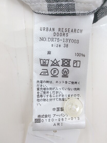 ◇ ◎ URBAN RESEARCH DOORS リネン混 チェック 半袖 シャツ サイズ 38 ブラック ホワイト メンズ_画像5