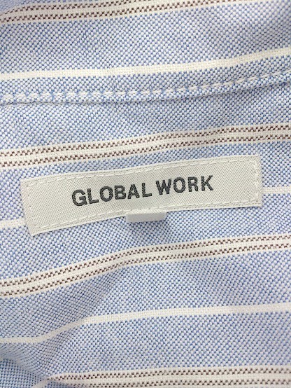 ◇ GLOBAL WORK ボタンダウン ストライプ コットン100% 長袖 シャツ サイズL ブルー ホワイト系 ブラウン メンズ P_画像4