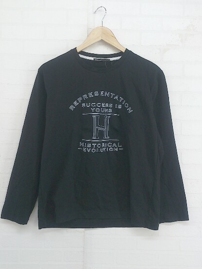 ◇ HIDEAWAYS BLACK?by NICOLE 21年 クルーネック プリント 長袖 Tシャツ カットソー サイズ48 ブラック メンズ P_画像2
