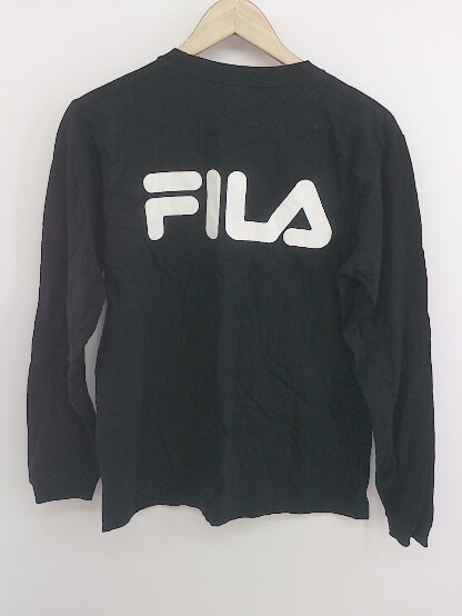 ◇ FILA フィラ クルーネック ロゴプリント 長袖 Tシャツ カットソー サイズM ブラック メンズ P_画像3
