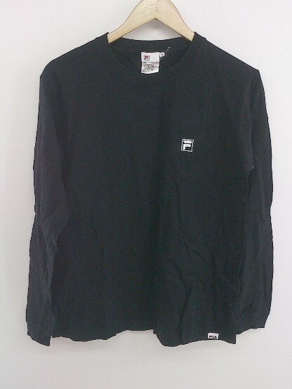 ◇ FILA フィラ クルーネック ロゴプリント 長袖 Tシャツ カットソー サイズM ブラック メンズ P_画像1