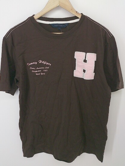 ◇ TOMMY HILFIGER トミーヒルフィガー 刺繍 半袖 Tシャツ カットソー サイズL ダークブラウン ピンク メンズ P_画像2
