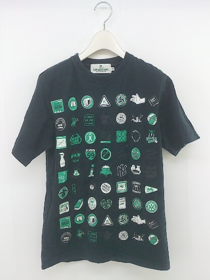 ◇ inhabitant インハビタント プリント 半袖 Tシャツ カットソー サイズXS ネイビー グリーン系 メンズ P_画像1