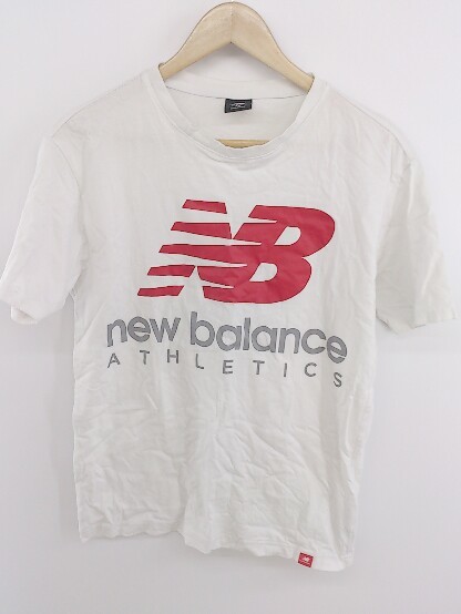 ◇ NEW BALANCE ニューバランス ロゴ プリント 半袖 Tシャツ カットソー サイズXS ホワイト レッド グレー系 メンズ P_画像2