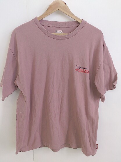 ◇ Coleman コールマン バックプリント 刺繍 半袖 Tシャツ カットソー サイズF ピンク系 メンズ P_画像1