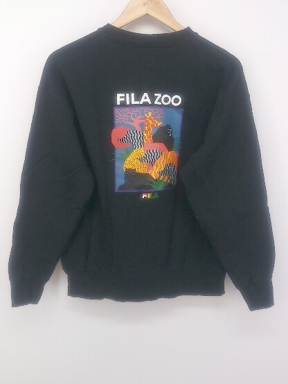 ◇ FILA フィラ 長袖 スウェット トレーナー サイズM ブラック メンズ P_画像3