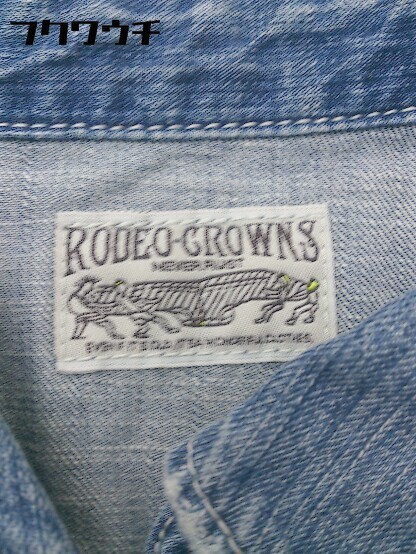 ◇ RODEO CROWNS ロデオクラウンズ ロゴ 刺繍 長袖 デニム シャツ サイズM ネイビー レディース_画像4