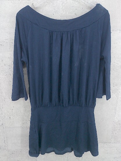 * J&R J &a-ru silk . 7 minute sleeve Mini tunic One-piece M navy lady's 