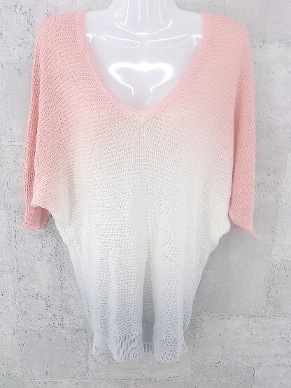 * BEAMS HEART Beams Heart gradation 7 minute sleeve knitted sweater F pink eggshell white gray lady's 