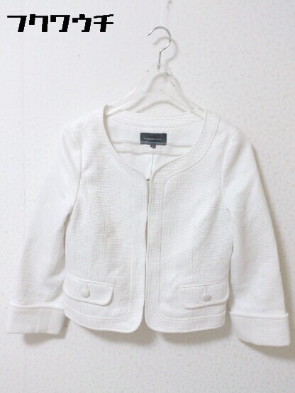 ◇ QUEENS COURT クイーンズコート 七分袖 ノーカラー ジャケット サイズ1 ホワイト レディース_画像1