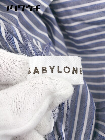 ◇ BABYLONE バビロン バックジップ ストライプ 長袖 シャツ サイズ38 ネイビー ホワイト レディース_画像4
