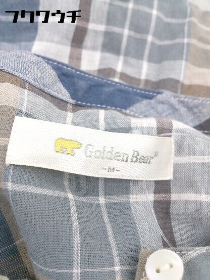 ◇ Golden Bear ゴールデンベア チェック リネン混 長袖 シャツ サイズM ブルー系 ブラウン系 レディース_画像4