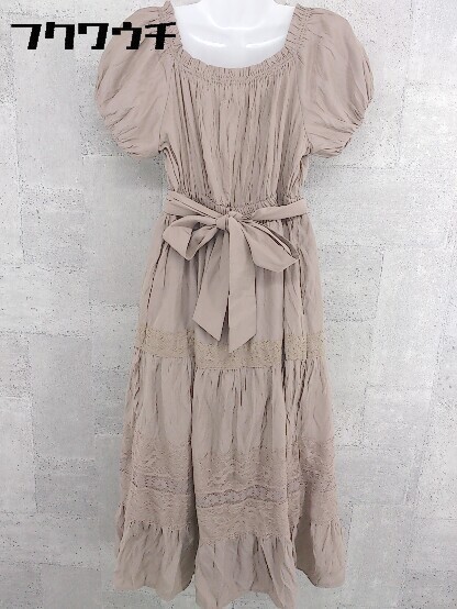 * NICE CLAUP Nice Claup waist ribbon race short sleeves knees under height One-piece size F beige lady's 