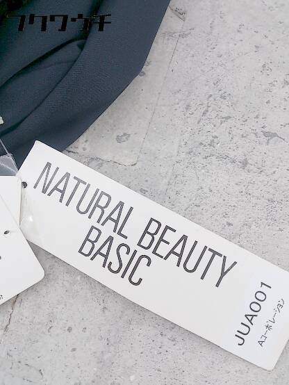 ◇ ●美品● ◎ NATURAL BEAUTY BASIC タグ付 デザイン 七分袖 ミニ ワンピース サイズM ネイビー レディース_画像8