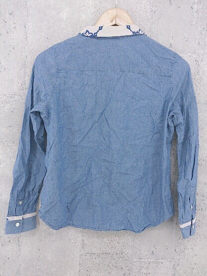 ◇ SOULEIADO ソレイアード 襟柄 長袖 シャツ サイズ1 ブルー系 アイボリー レディース_画像3