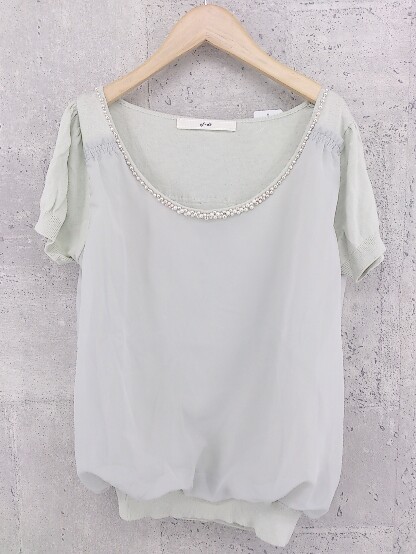 * ef-de ef-de pearl chiffon cotton knitted short sleeves cut and sewn sweater 9 light green lady's 