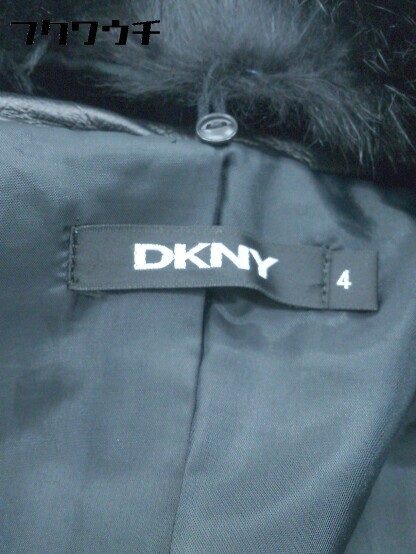 ■ DKNY ダナキャランニューヨーク ラビットファー付 羊革 ラムレザー 長袖 コート サイズ4 ブラック レディース_画像4