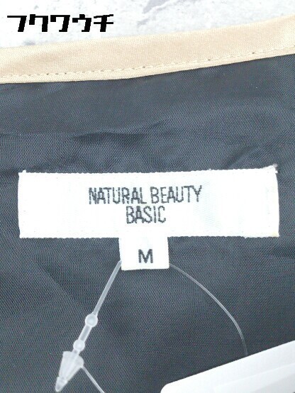 ◇ NATURAL BEAUTY BASIC リネン混 フレンチスリーブ 膝丈 ワンピース サイズM ネイビー レディース_画像4