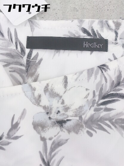 * Heather Heather floral print waist rubber no sleeve knees height One-piece size F white gray lady's 