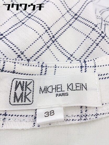 ◇ MK MICHEL KLEIN バックジップ チェック 半袖 膝丈 ワンピース サイズ38 ホワイト ブラック レディース_画像4