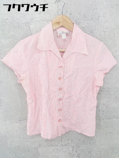 ◇ KUMIKYOKU 組曲 ストライプ 半袖 シャツ サイズ2 ピンク ホワイト レディース_画像2