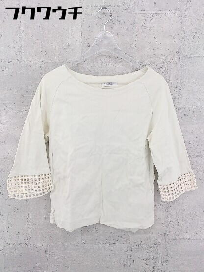 ◇ BEAUTY & YOUTH UNITED ARROWS レース 切り替え 七分袖 Tシャツ カットソー アイボリー系 レディース_画像1