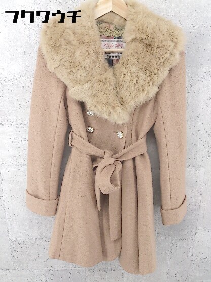 # * PinkyGirls Pinky Girls rabbit fur waist ribbon attaching pearl coat size M Brown lady's 