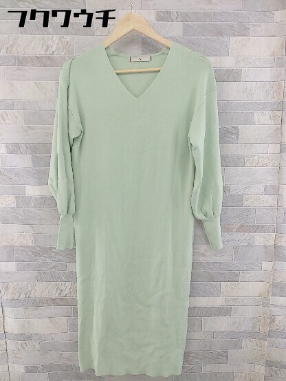 * N Natural Beauty Basic V neck long sleeve knees height knitted One-piece size M mint green lady's 