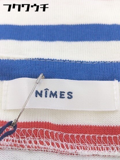 ◇ ●美品● ◎ NIMES ニーム タグ付き ボーダー 半袖 膝丈 ワンピース ホワイト系 レッド系 ブルー系 レディース_画像4