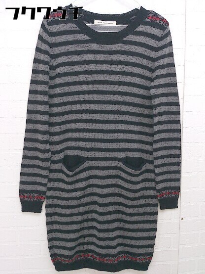 ◇ green label relaxing UNITED ARROWS ボーダー 長袖 ミニ ニット ワンピース グレー系 ブラック レディース_画像1