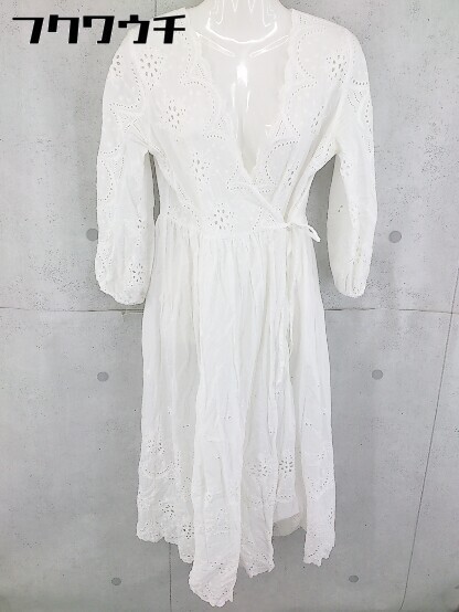 ◇ natural couture ナチュラルクチュール 刺繍 長袖 ロング ラップ ワンピース サイズM ホワイト レディース_画像1