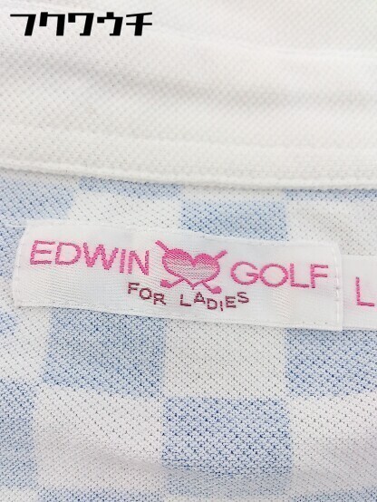 ◇ EDWIN GOLF エドウィン ゴルフ チェック 半袖 ポロシャツ サイズL ホワイト ブルー レディース_画像4