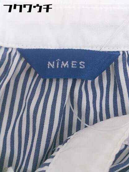 * * NIMES Nimes полоса длинный рукав тянуть over рубашка надпись нет белый темно-синий женский 