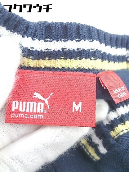 ◇ PUMA プーマ Vネック　コットン　ニット 五分袖 セーター サイズM ネイビー　ホワイト　イエロー レディース_画像4