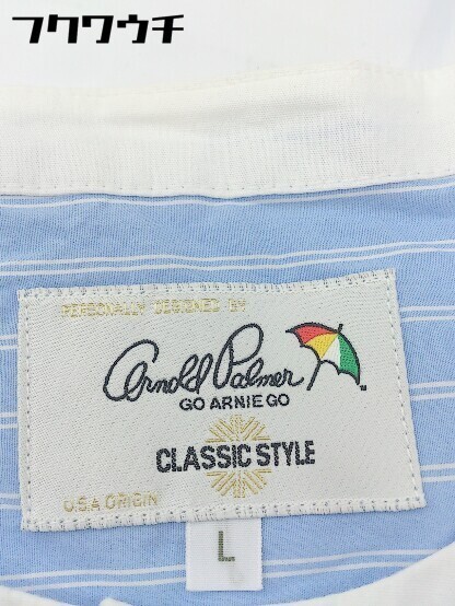 ◇ Arnold Palmer アーノルドパーマー ストライプ 比翼 半袖 シャツ ブラウス サイズL ブルー レディース_画像7