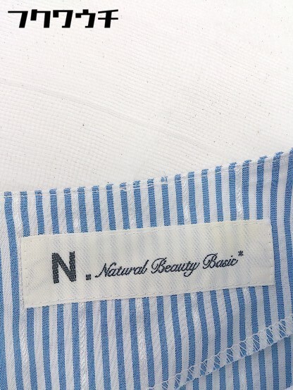 ◇ N. Natural Beauty Basic ストライプ　ノースリーブ　フリル 膝丈 ワンピース サイズM ホワイト　ネイビー レディース_画像4