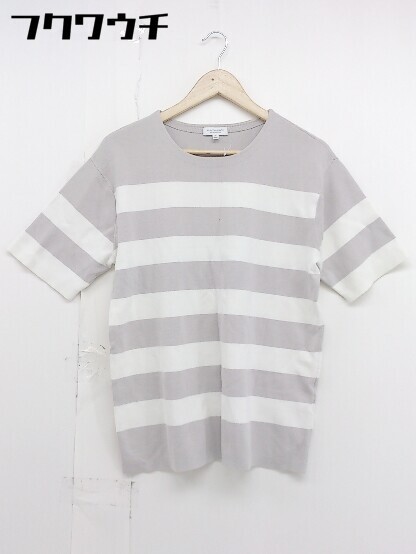 ◇ BEAUTY&YOUTH UNITED ARROWS ボーダー コットン ニット 五分袖 カットソー サイズ M グレー ホワイト レディース_画像1