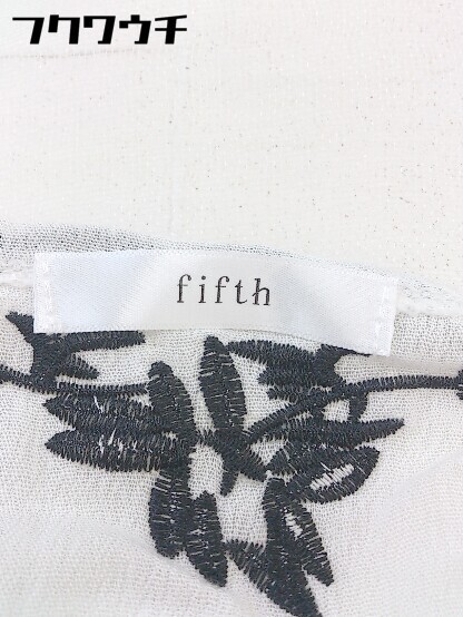 ◇ fifth フィフス 刺繍 七分袖 ロング カーディガン ホワイト ブラック系 レディース_画像4