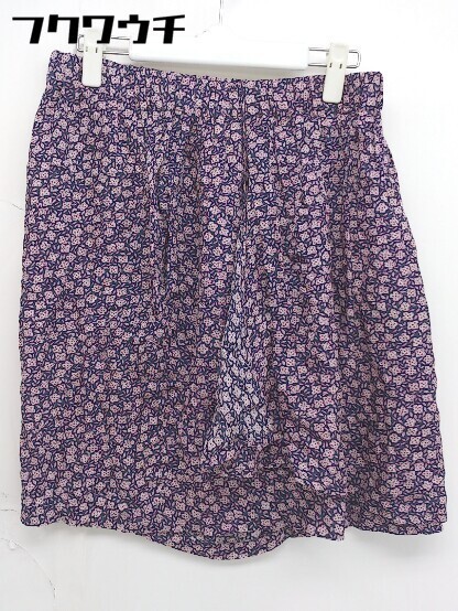 * ZUCCa Zucca total pattern waist rubber short pants size M navy lady's 